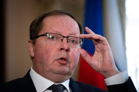 Russia's ambassador to the United Kingdom Andrei Kelin speaks during an interview in London, on February 21. 