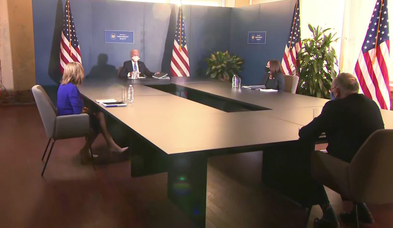 President-elect Joe Biden and Vice President-elect Kamala Harris are meeting with House Speaker Nancy Pelosi and Senate Minority Leader Chuck Schumer in Wilmington, Delaware.