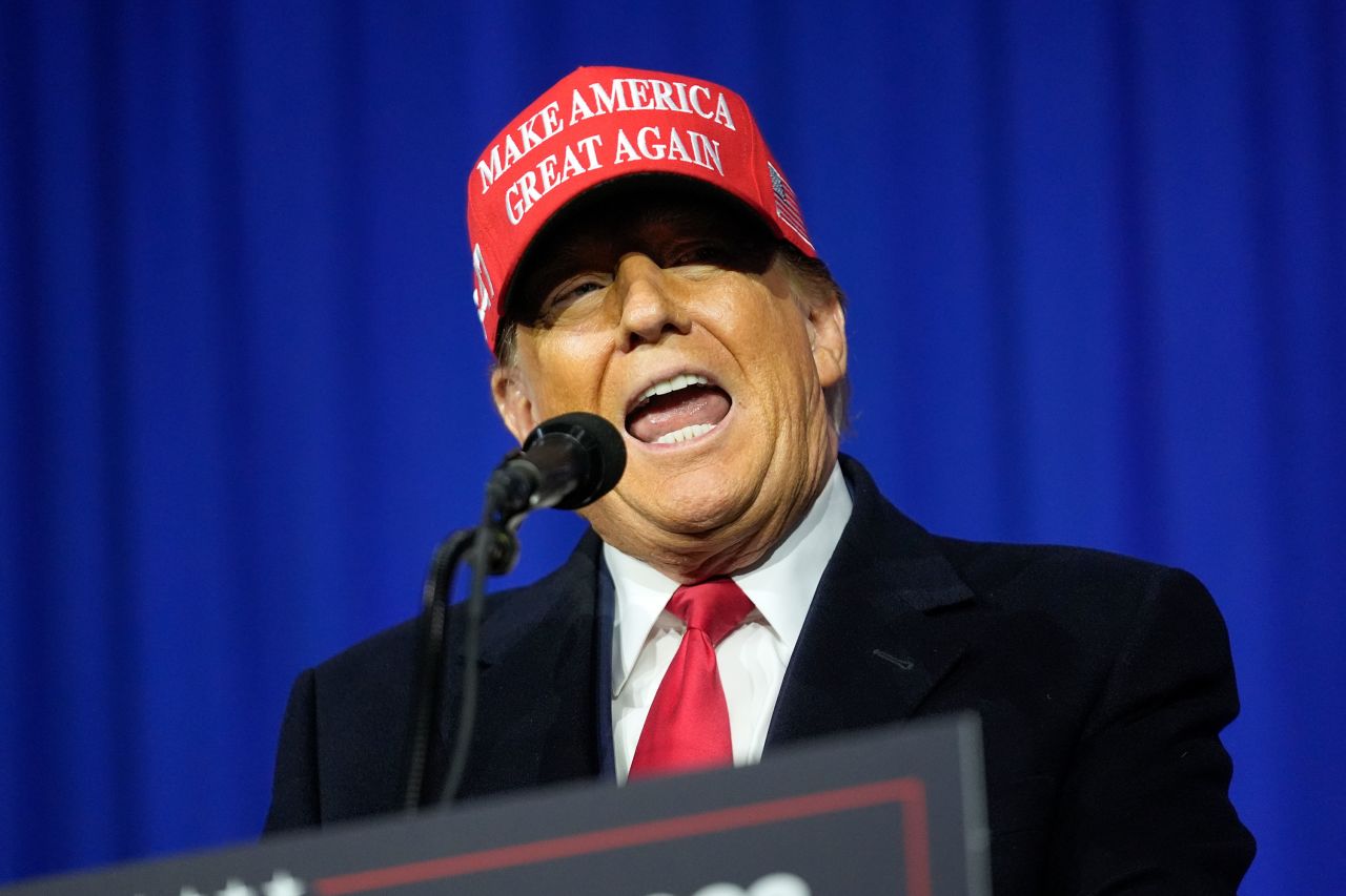 Former President Donald Trump speaks at a campaign rally in Waterford Township, Michigan on February 17.