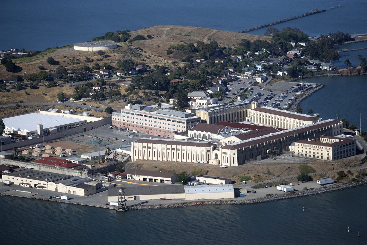 An aerial view of San Quentin State Prison is seen in California, on July 8, 2020.