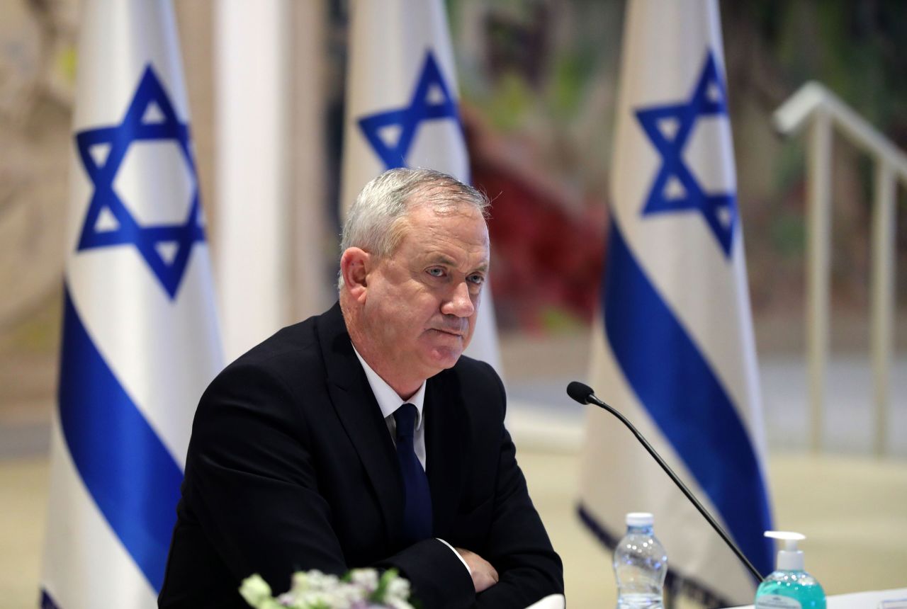 Former Israeli Defense Minister Benny Gantz attends a cabinet meeting of the government at Chagall State Hall in the Knesset (Israeli parliament) in Jerusalem on May 24, 2020.