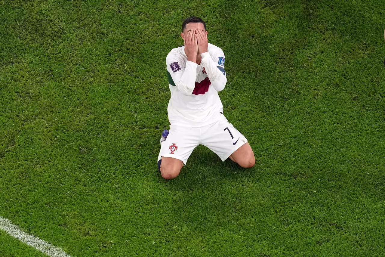 Portugal's Cristiano Ronaldo reacts after he failed to score during the match against Morocco on Saturday. 