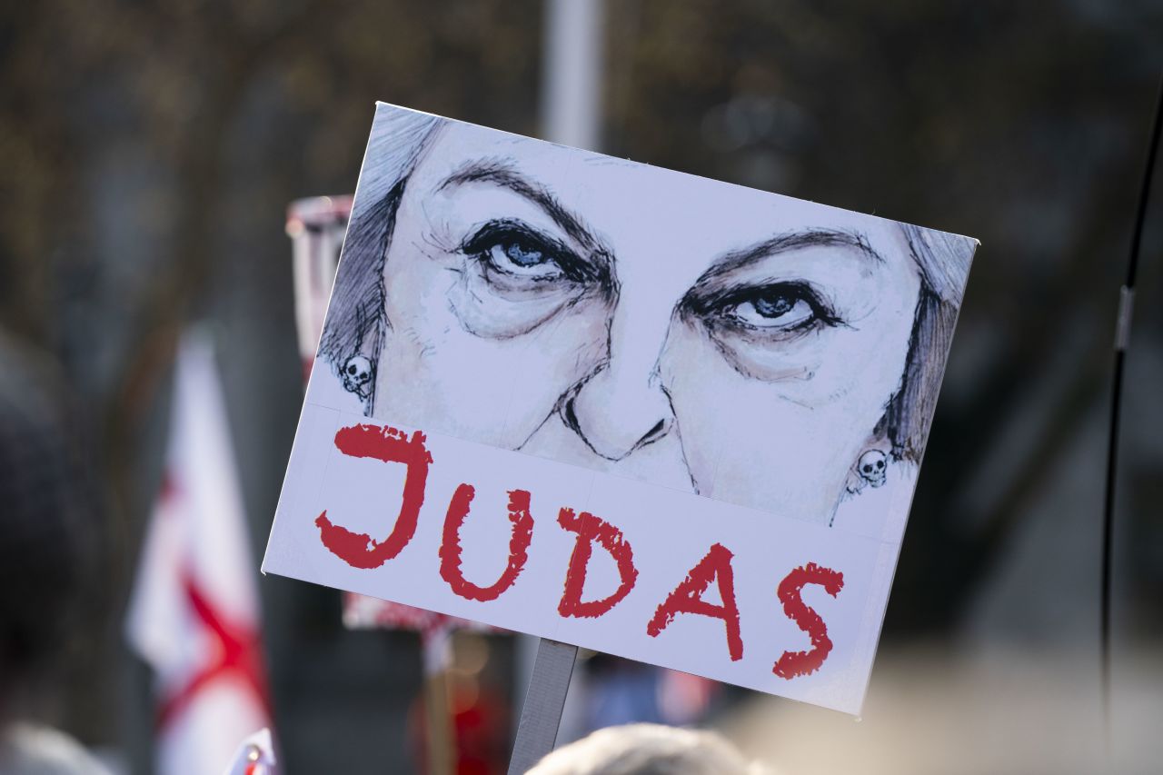 Pro-Brexit supporters at Parliament Square on Friday.