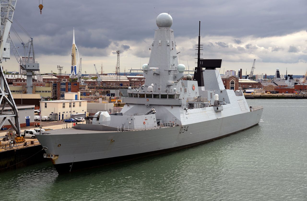 Destroyer 'HMS Diamond' in the harbor at Portsmouth, England, on June 18, 2016.