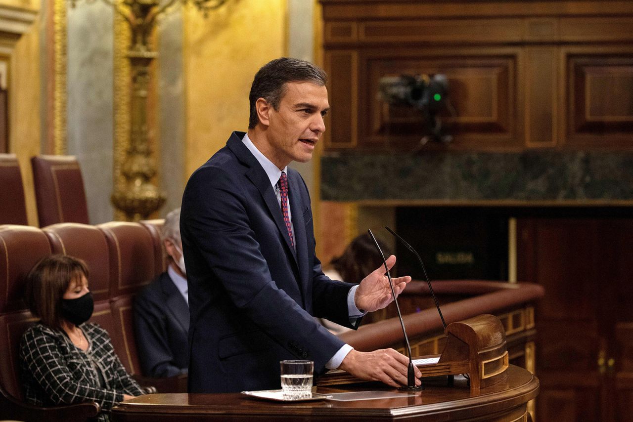 Spanish Prime Minister Pedro Sanchez addresses a parliamentary session in Madrid on October 22.