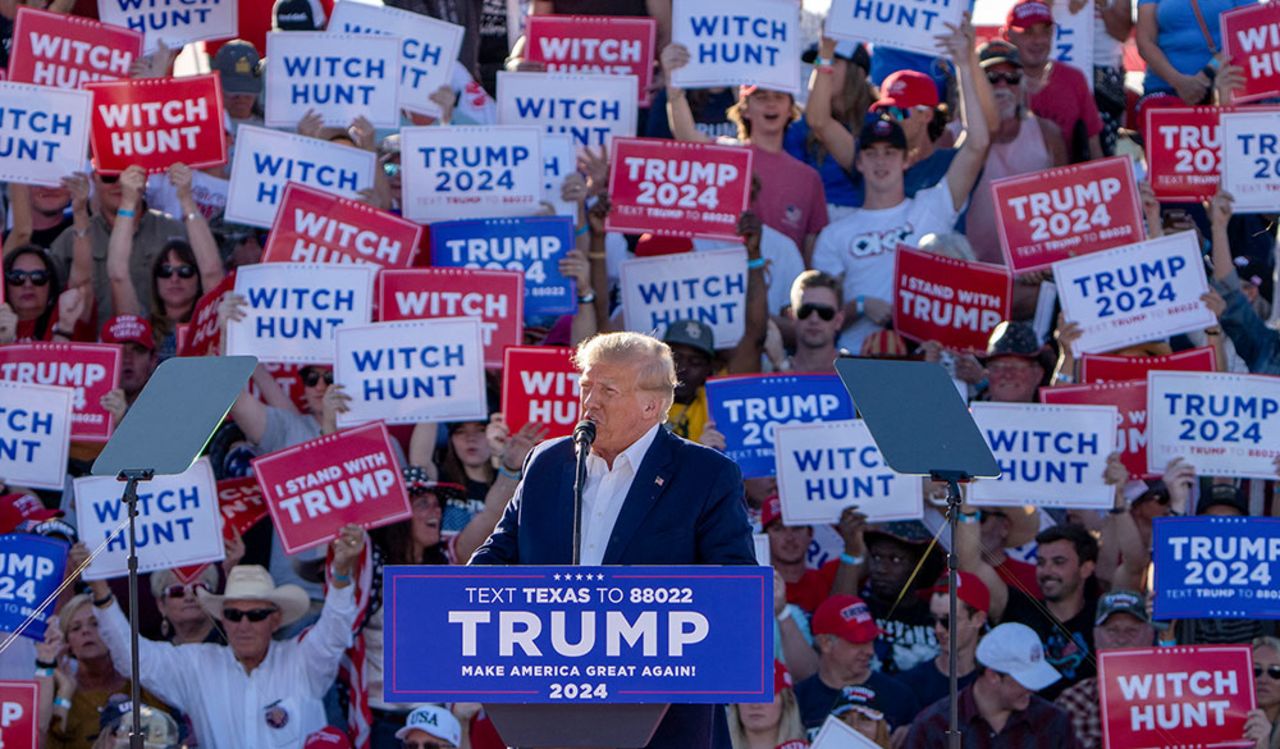 Trump speaks during a 2024 election campaign rally in Waco, Texas, on March 25.
