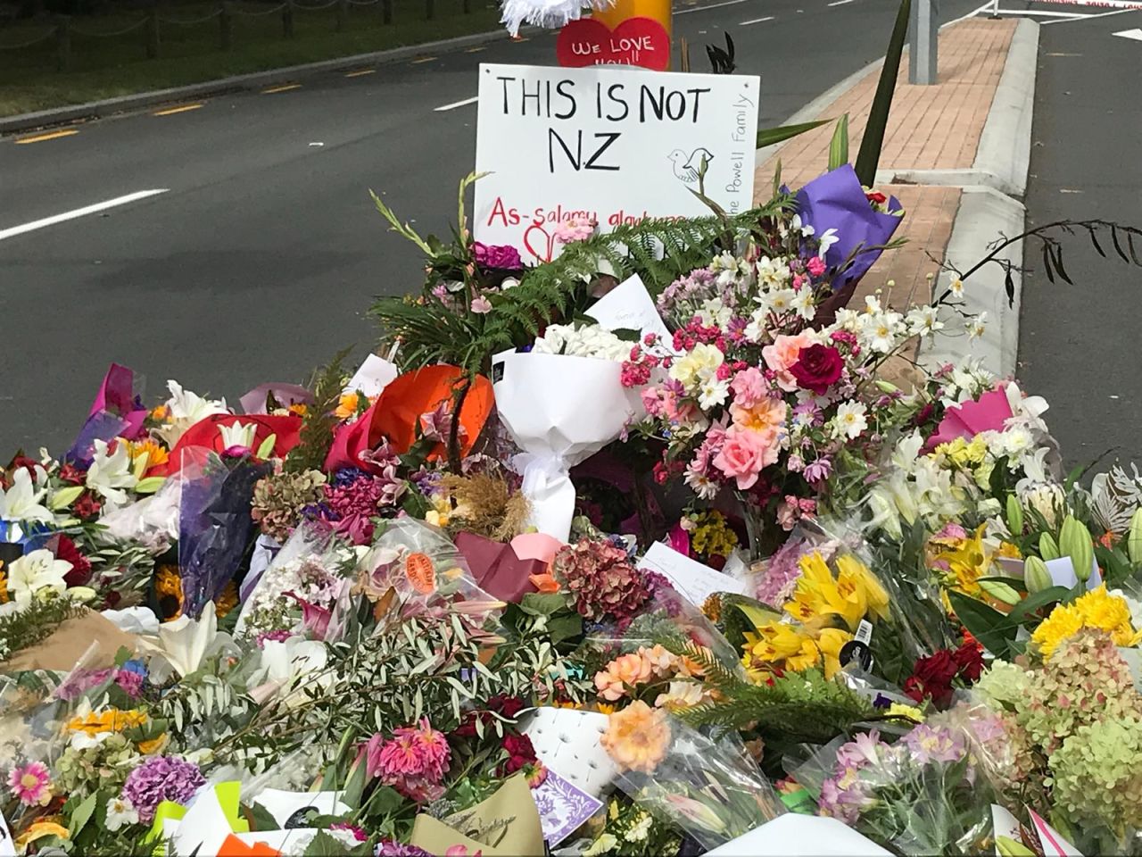 Tributes left to the victims at Hagley Park South, down the road from Al Noor mosque where one attack took place.