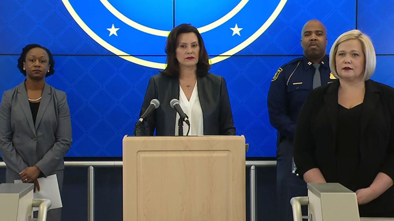 Michigan Gov. Gretchen Whitmer speaks at a press conference on Wednesday, March 18.