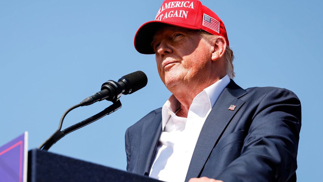 Former President Donald Trump speaks at a campaign rally in Chesapeake, Virginia, on June 28. 