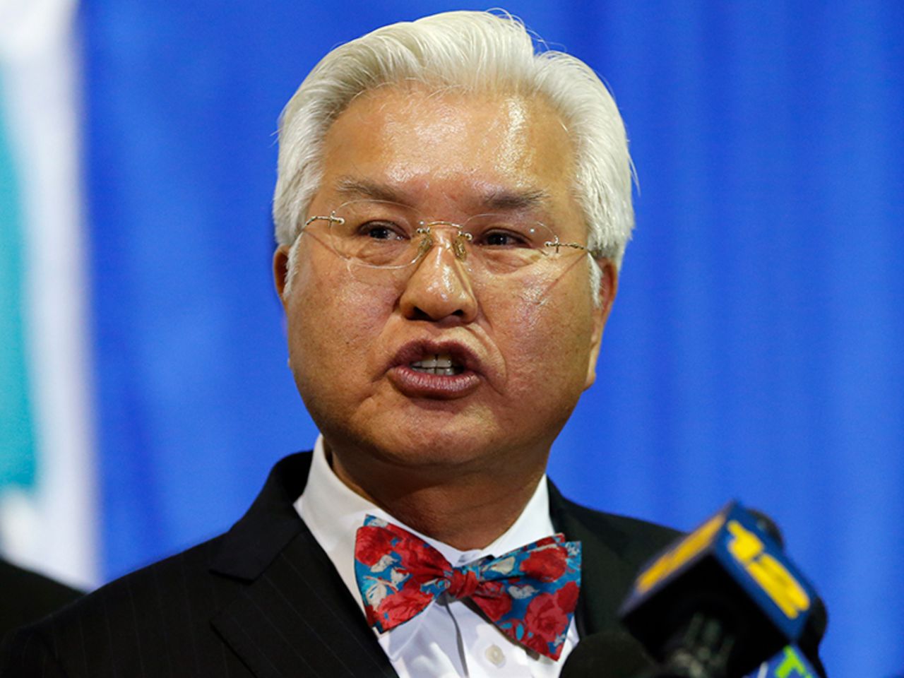  Michael Yun speaks during a news conference on December 3, in Jersey City, New Jersey.