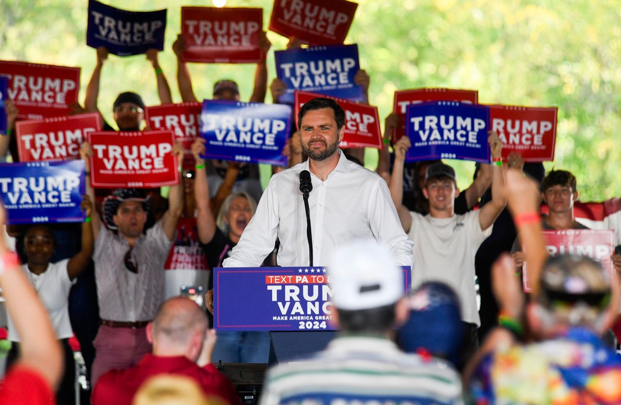 Republican vice presidential candidate JD Vance speaks at a rally on September 21, in Leesport, Pennsylvania.?