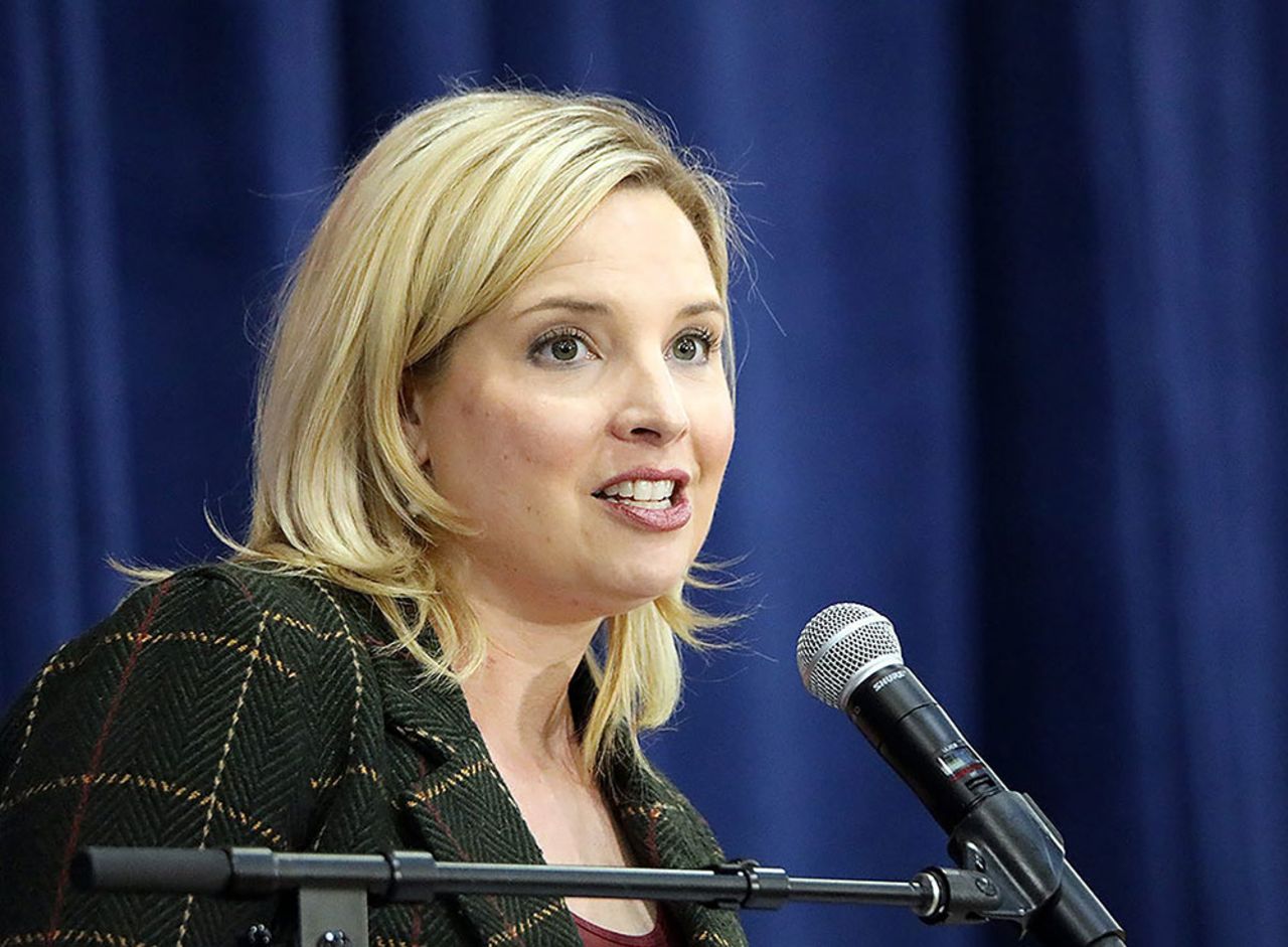 Hinson during an event at the Iowa State Fairgrounds in Des Moines on Saturday, October 1.