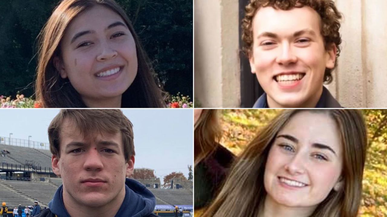 Clockwise from top left, Hana St. Juliana, Justin Shilling, Madisyn Baldwin and Tate Myre were killed in the shooting in November 2021.