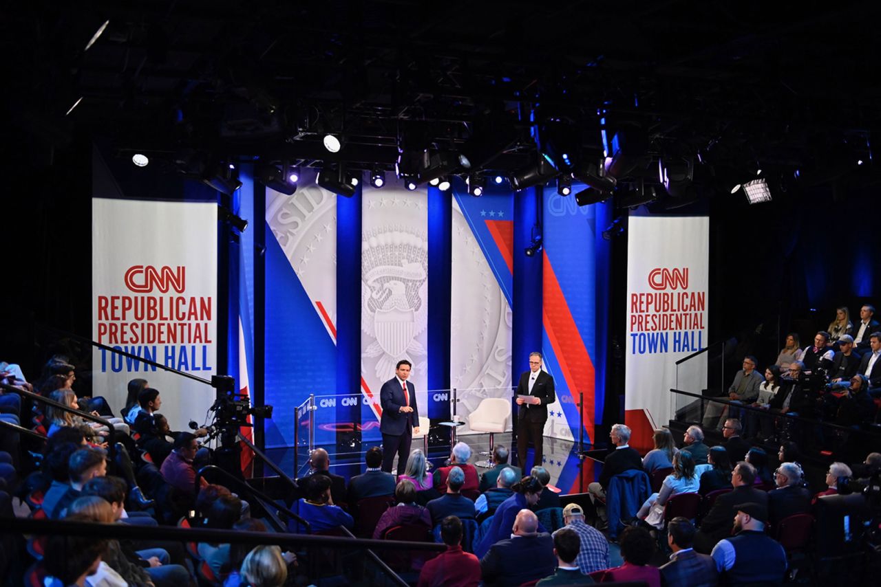 DeSantis participates in a CNN Republican Town Hall moderated by CNN’s Jake Tapper at Grand View University in Des Moines, Iowa, on Tuesday.