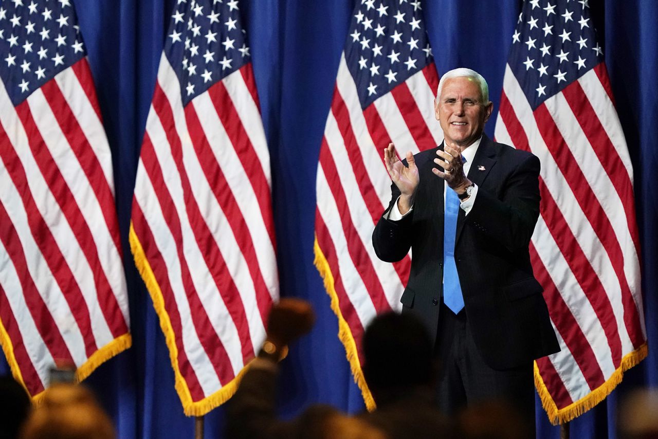 Vice President Mike Pence arrives to speak on the first day of the Republican National Convention at the Charlotte Convention Center on August 24 in Charlotte. 