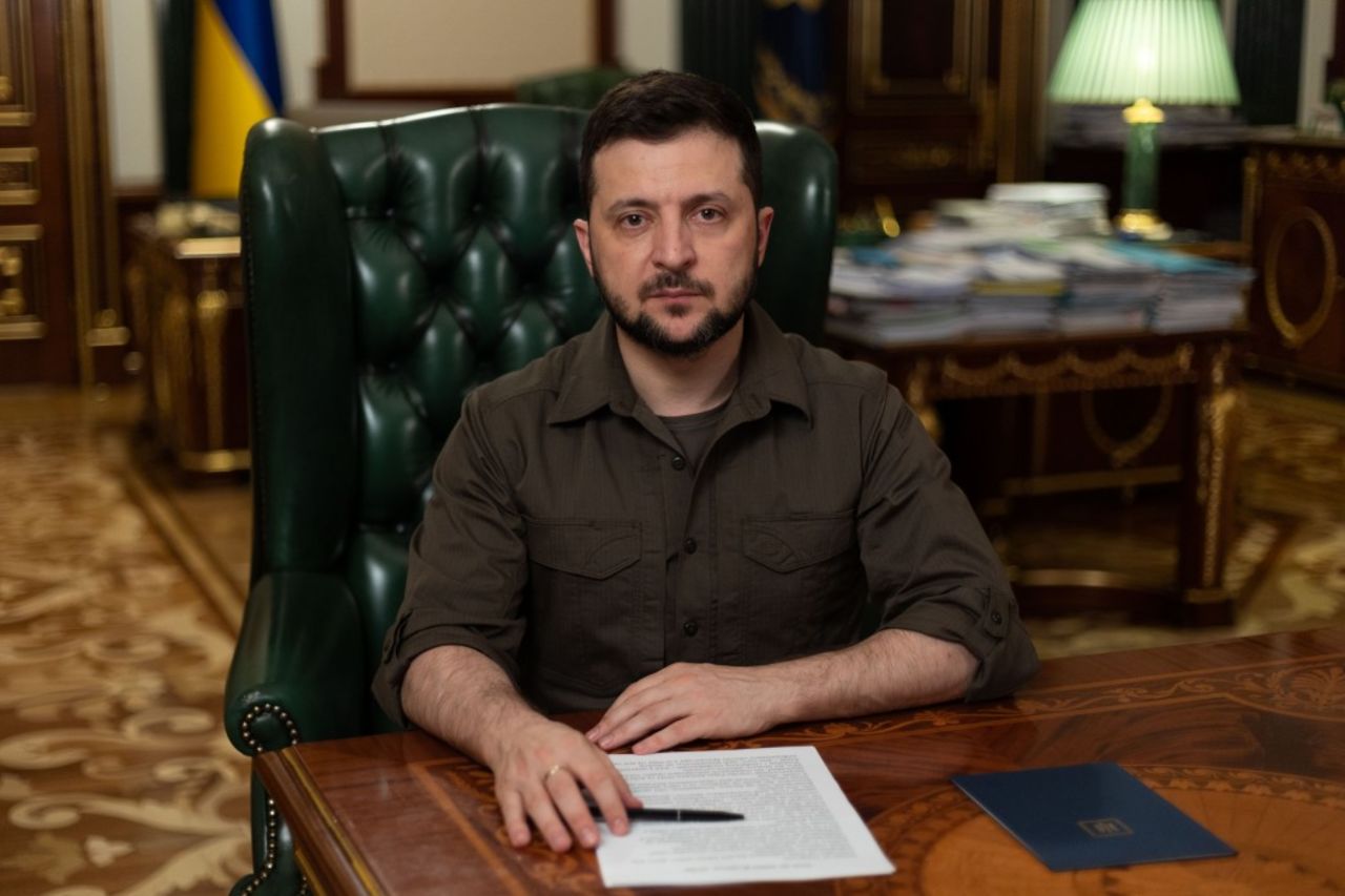 Ukrainian President Volodymyr Zelensky in his office in Kyiv, Ukraine.