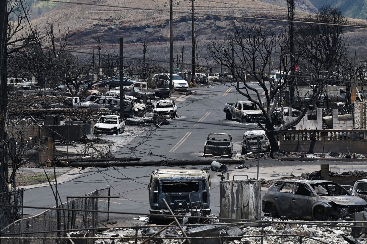 Fire damage is seen in Lahaina, Hawaii, on Saturday, August 12.