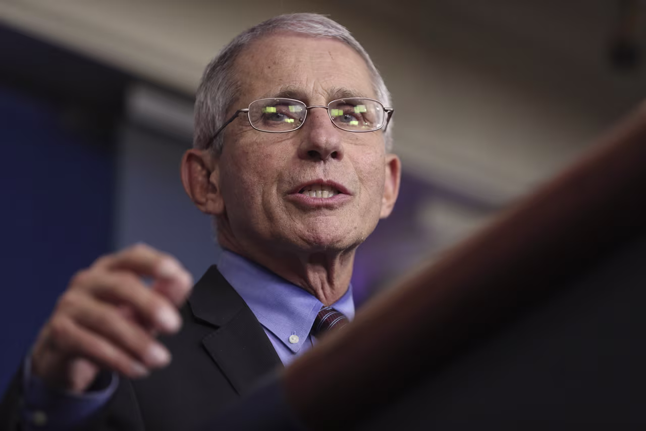 Dr. Anthony Fauci, director of the National Institute of Allergy and Infectious Diseases, speaks during a Coronavirus Task Force press briefing at the White House in Washington, on April 9.