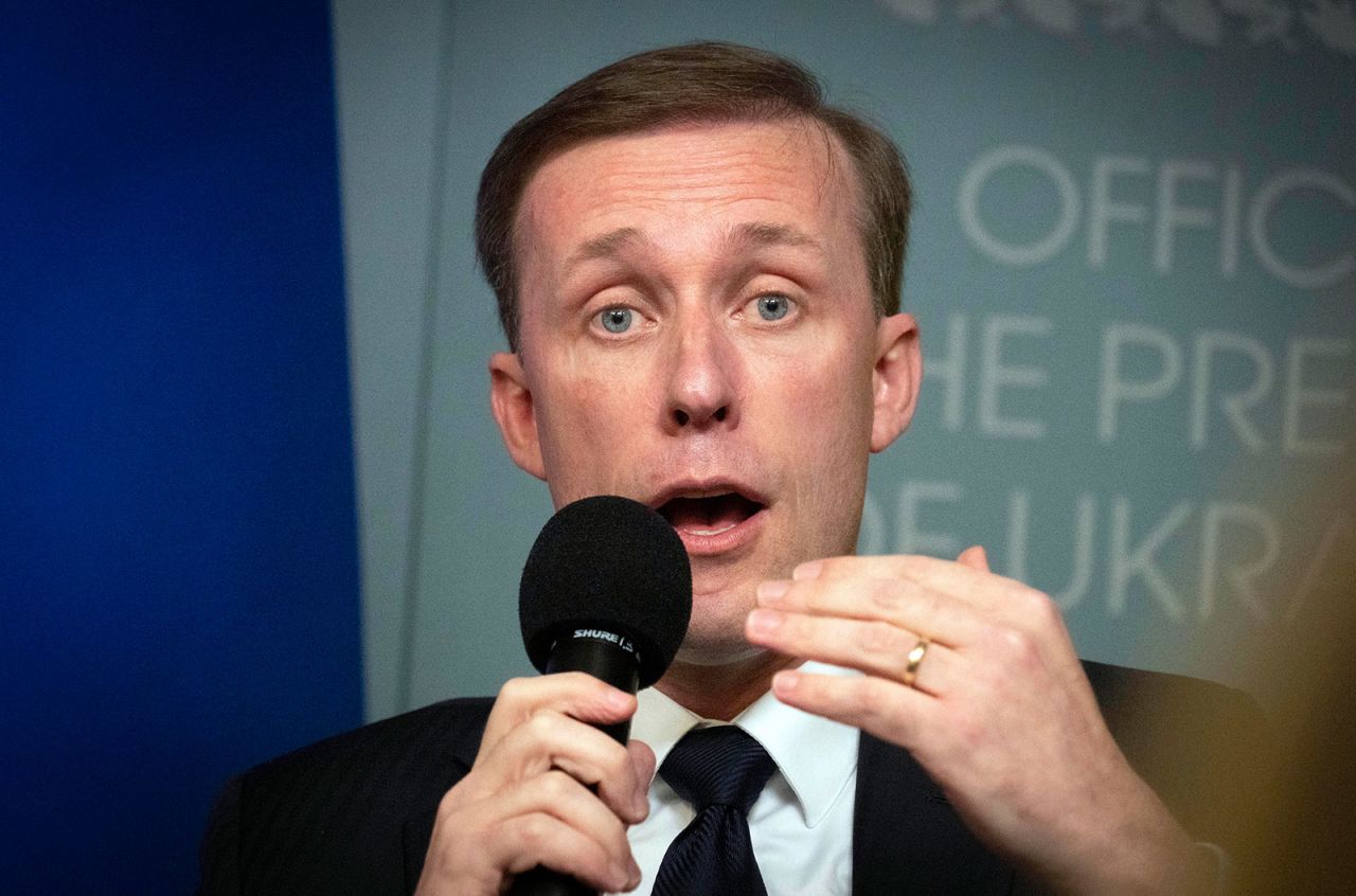 National Security Adviser Jake Sullivan speaks during a press conference in Kyiv on Friday.