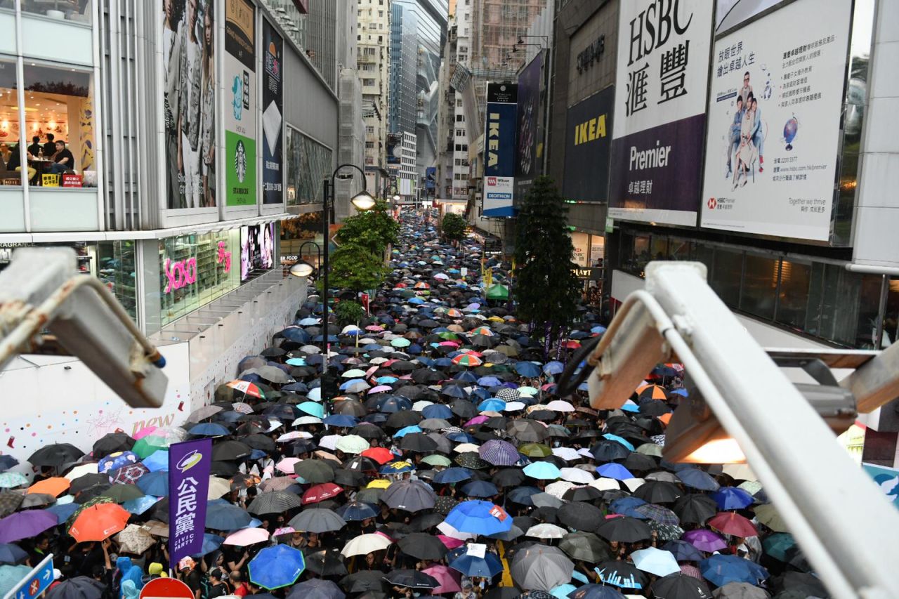 Protesters occupy the ramp to Glousester Highway, a major Hong Kong road. 