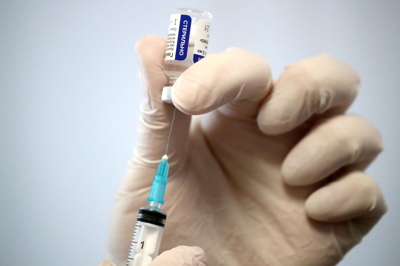 A nurse fills a syringe with the Sputnik V shot at a vaccination site in Moscow on February 17. 