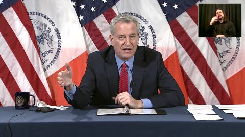 New York City Mayor Bill de Blasio speaks during a press briefing in New York on January 8.