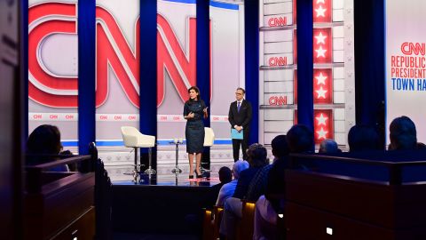 Haley participates in a CNN town hall at New England College in Henniker, New Hampshire, on Thursday.
