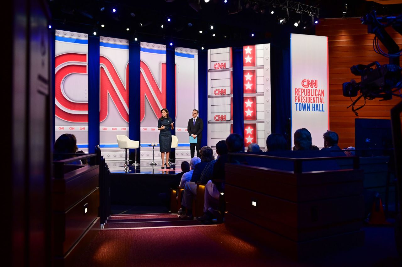 Haley participates in a CNN town hall at New England College in Henniker, New Hampshire, on Thursday.