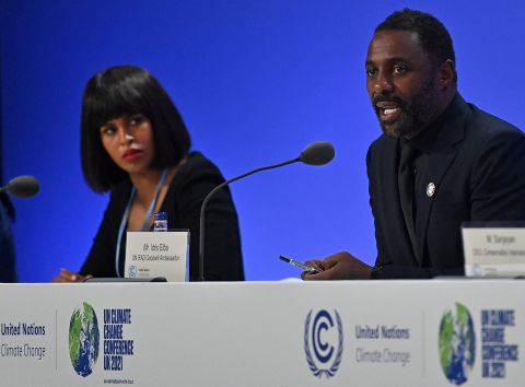 Idris Elba speaks during a session at the COP26 UN Climate Summit in Glasgow, Scotland, on November 6. 
