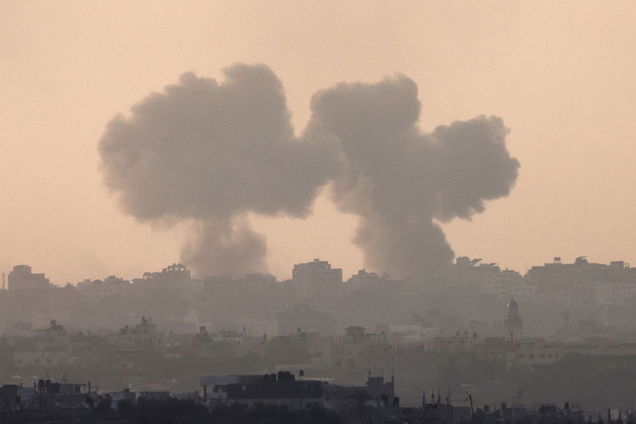 A picture taken from Israel's southern city of Sderot shows smoke billowing during a Israeli strike on Gaza on October 22.