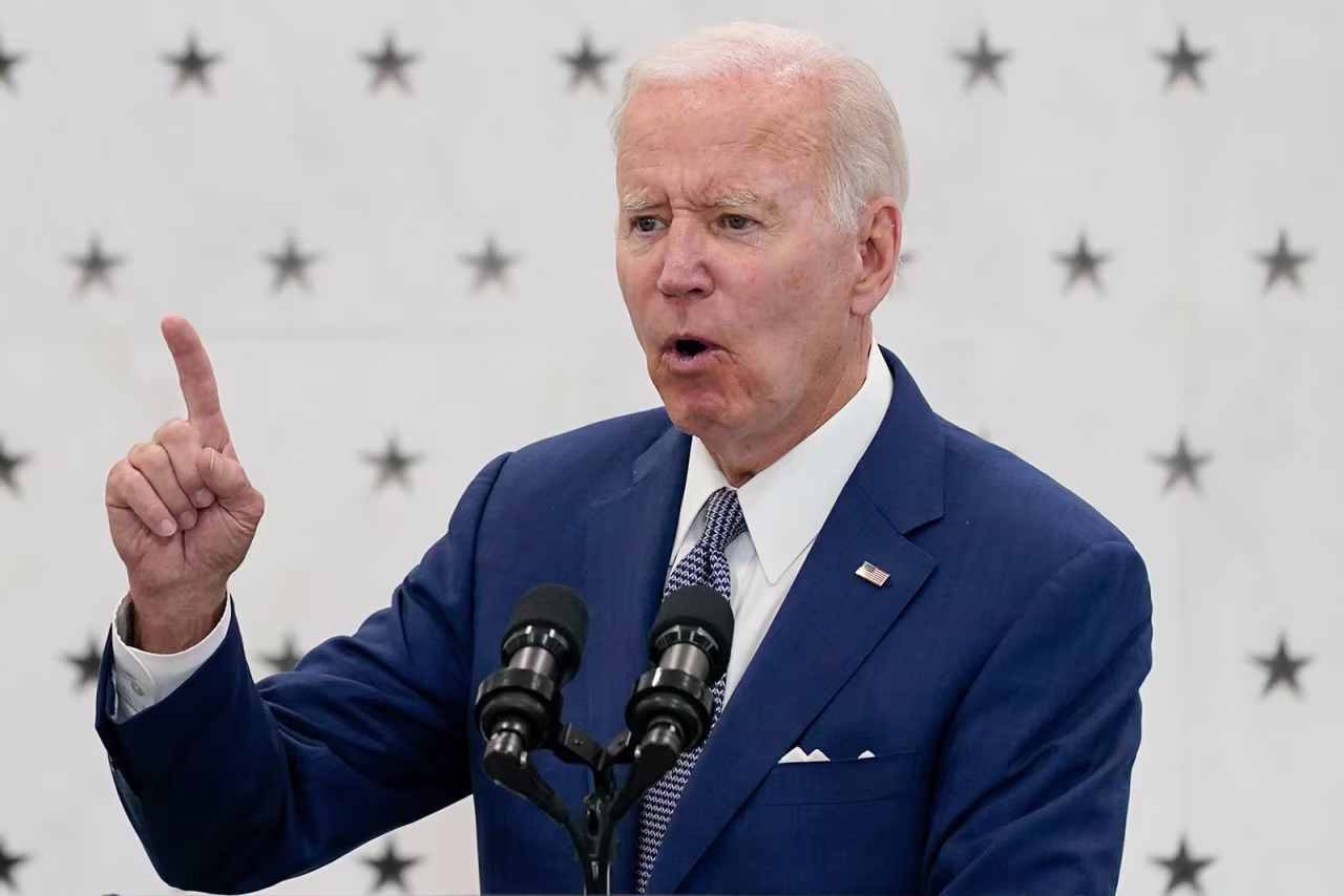 President Joe Biden speaks at the Central Intelligence Agency headquarters in Langley, Virginia, on Friday, July 8.