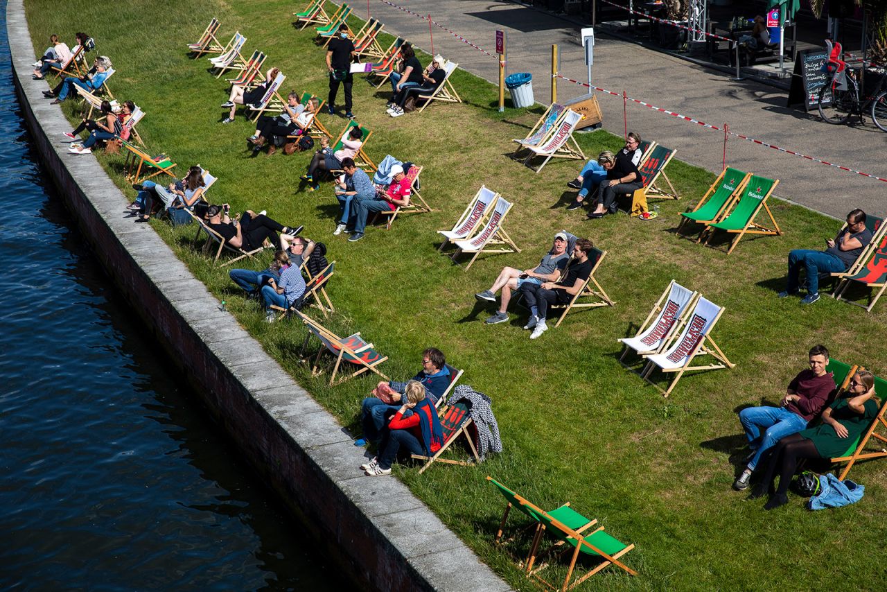 People adhere to social distancing guidelines on May 26 in Berlin, Germany. 