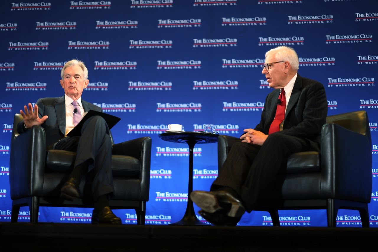 Jerome Powell, chairman of the US Federal Reserve speaks during an Economic Club of Washington DC on Monday.