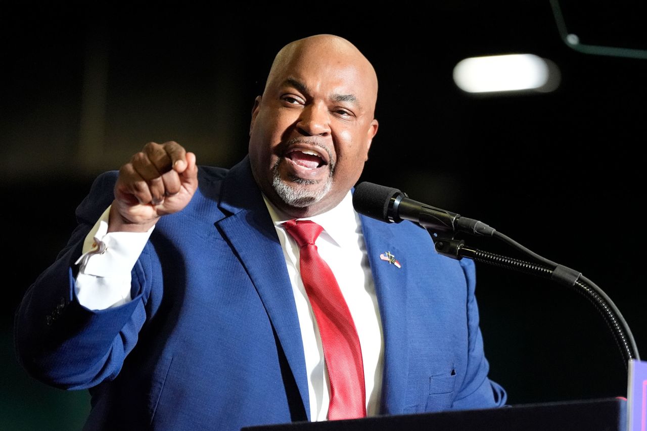 North Carolina Lt. Gov. Mark Robinson speaks before Republican presidential candidate former President Donald Trump at a campaign rally on Saturday in Greensboro, North Carolina.