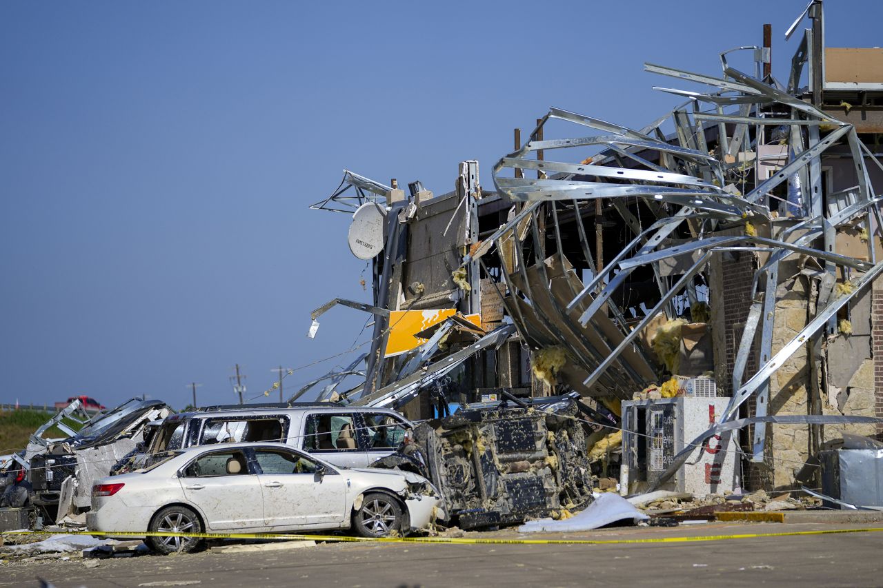 Damage is seen at a truck stop in Valley View, Texas, on May 26, the morning after a tornado.