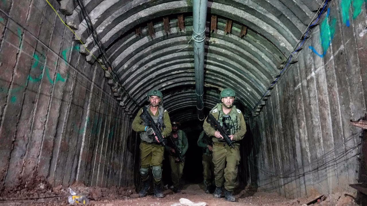 Israeli soldiers are seen in a tunnel Friday near the now-shut Erez Crossing on the northern Israeli-Gaza border.
