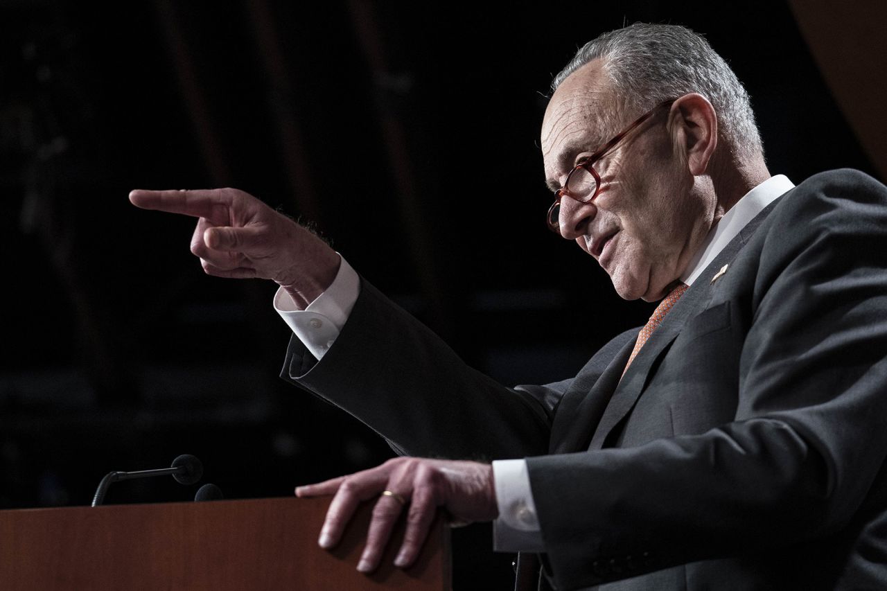 Senate Minority Leader Chuck Schumer, speaks during a news conference at the U.S. Capitol in Washington DC, on Tuesday, December 8. 