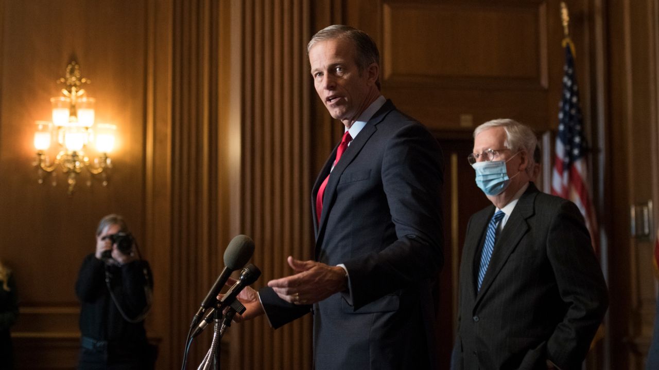 Sen. John Thune speaks during a news conference at the U.S. Capitol on December 15 in Washington, DC. 