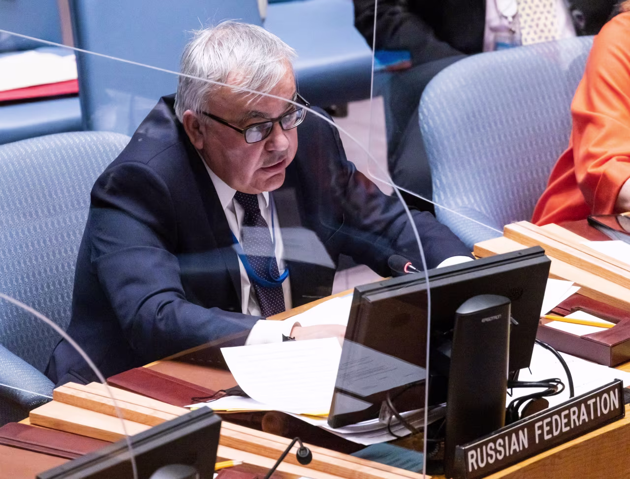 Russia's Deputy Foreign Minister Sergey Vershinin addresses the UN Security Council in New York, on February 17.