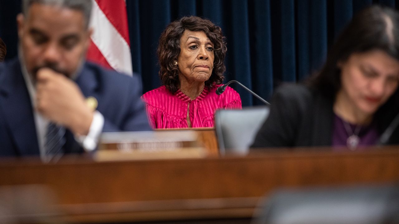Representative Maxine Waters during a House Financial Services Committee hearing in Washington, DC, today. 