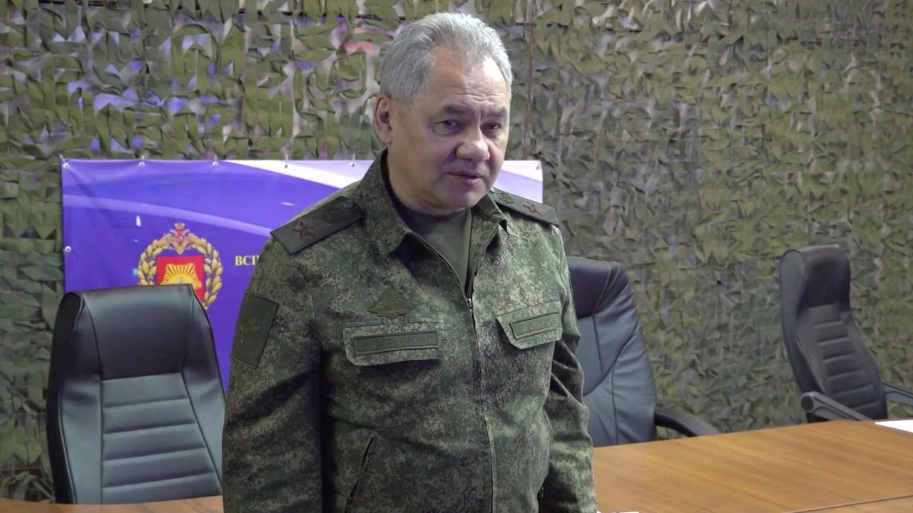 A still image from video, released by Russia's Defence Ministry, shows Defence Minister Sergei Shoigu during what it said to be the inspection of the headquarters of Russian forces fighting in the Zaporizhzhia region at an unknown location on May 19.