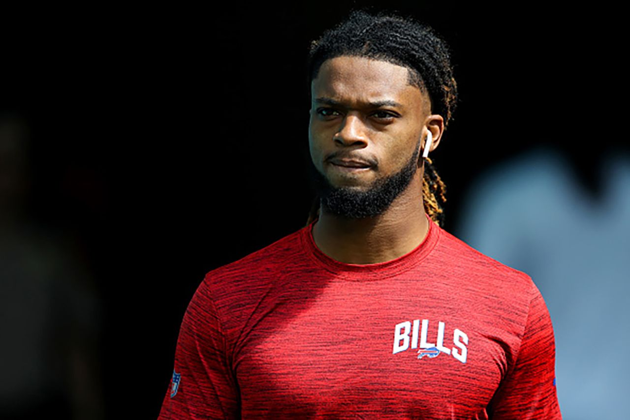 Damar Hamlin #3 of the Buffalo Bills looks on prior to a game in Miami Gardens, Florida on September 25, 2022.