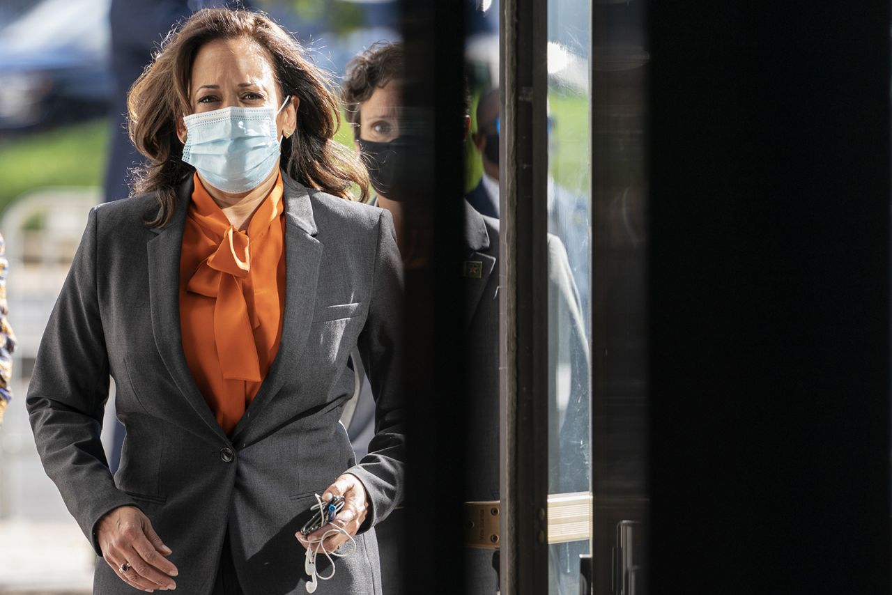 Democratic vice presidential candidate Sen. Kamala Harris arrives on Capitol Hill for the confirmation hearing of Supreme Court nominee Amy Coney Barrett before the Senate Judiciary Committee on Tuesday, Oct. 13, in Washington. 