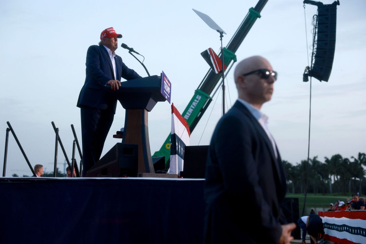 Former President Donald Trump speaks during his campaign rally at the Trump National Doral Golf Club on July 9, 2024 in Doral, Florida. 