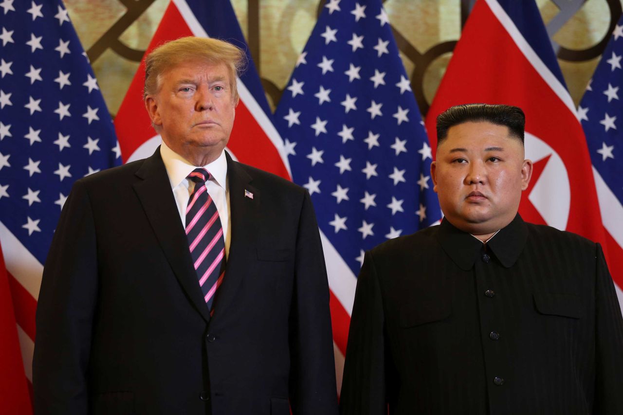 Kim and Trump pose before their meeting during the second US-North Korea summit in Hanoi, Vietnam on Wednesday.