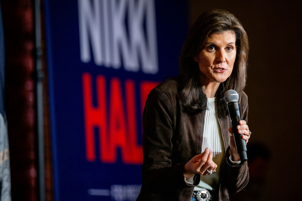 Haley speaks during a campaign rally at the Indigo Hall and Events venue on February 5, in Spartanburg, South Carolina.?