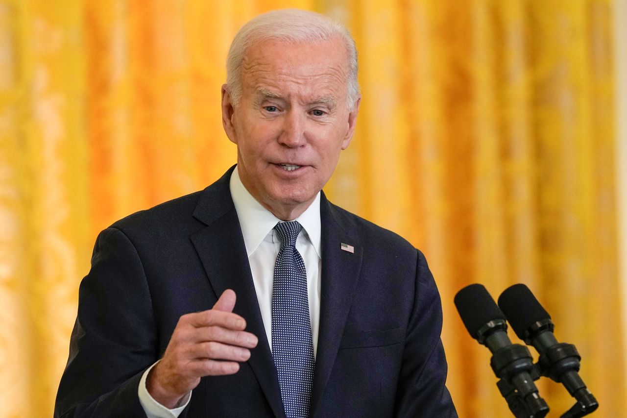 US President Joe Biden speaks during a news conference with French President Emmanuel Macron on Thursday, December 1. 