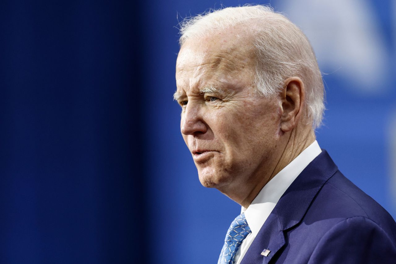 President Joe Biden delivers remarks in Virginia Beach, Virginia, on February 28. 