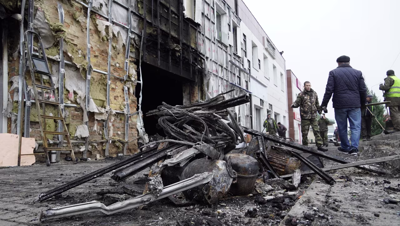 Damaged buildings after missile attacks in the Shebekino town of Belgorod, Russia, on November 4.