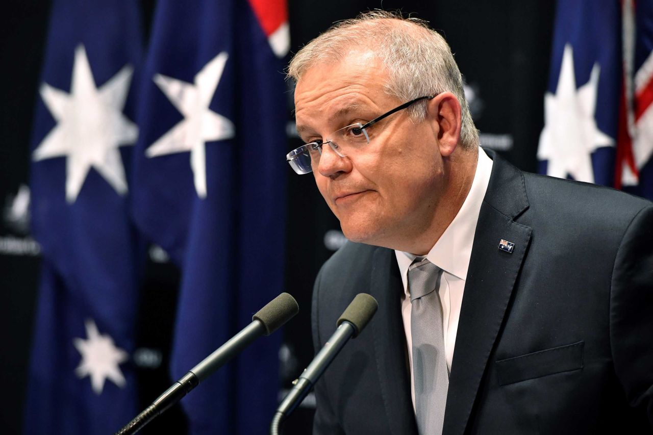 Australian Prime Minister Scott Morrison attends a news conference at Parliament House in Canberra, Australia, on Thursday.